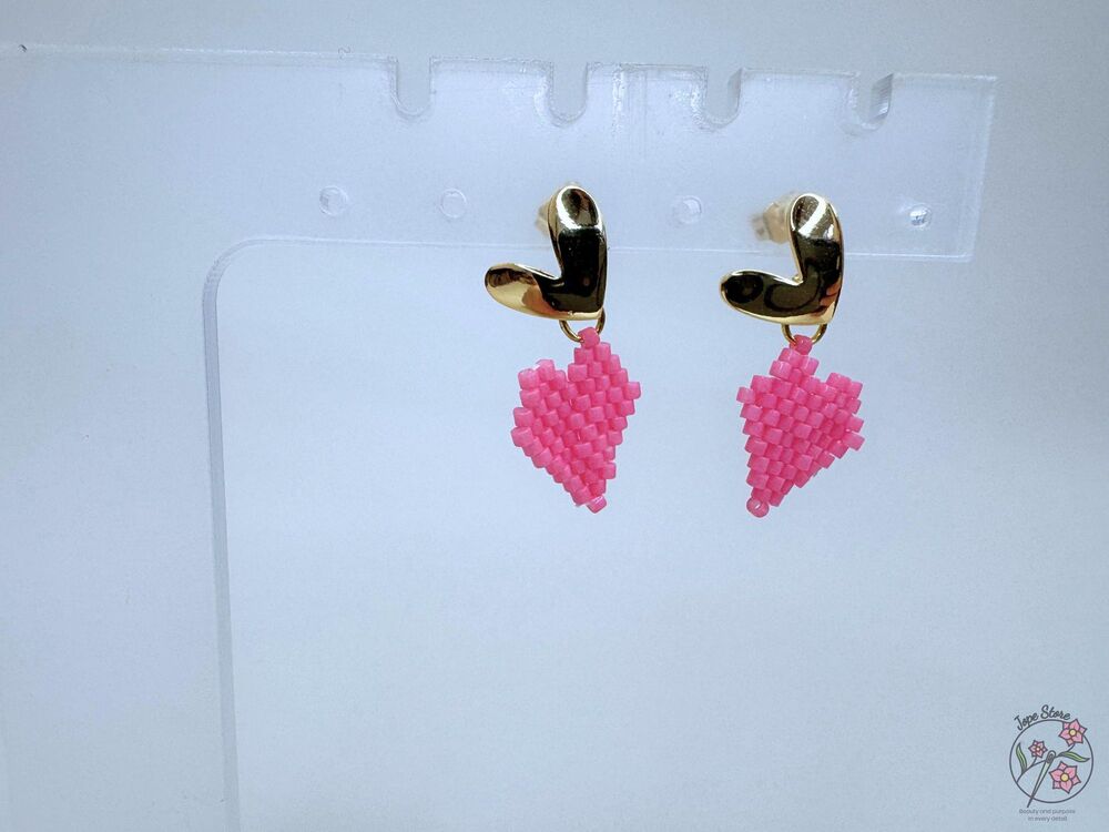Miyuki Beaded Heart Earrings - Picture 2 of 7